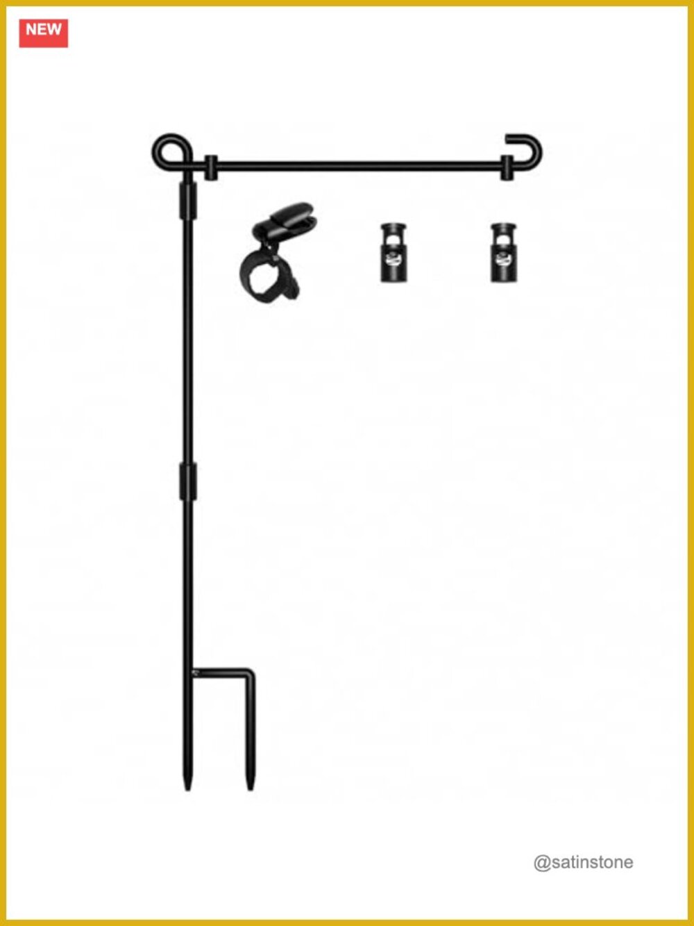 Garden Flag Stand Metal Pole with Flag Clip, Spring Stoppers, Collapsible